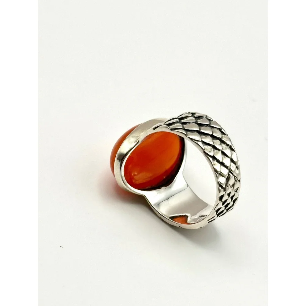 Carnelian Snake Skin Band Sterling Silver‎ Handmade Ring Size 8.5